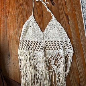 SHEIN Cream Crochet Fringe Crop Top